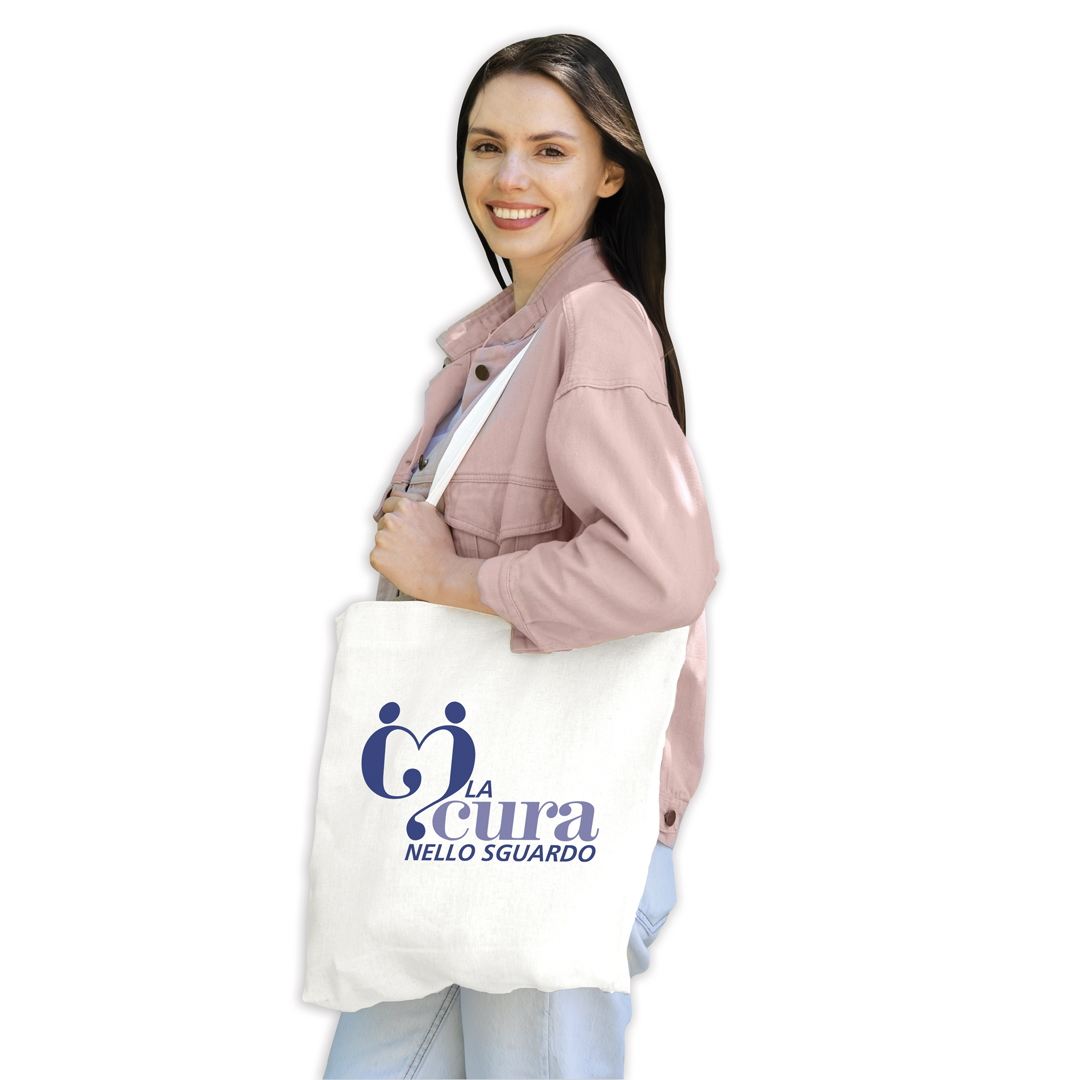 LaCuraNelloSguardo - Shopper in Cotone Bianca con Maniglie lunghe